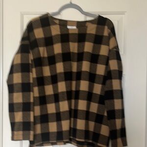 J. Jill Black and Tan Crew Neck Sweater Buffalo Check